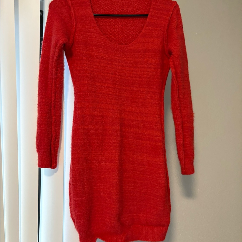 Red Knit Sweater Dress